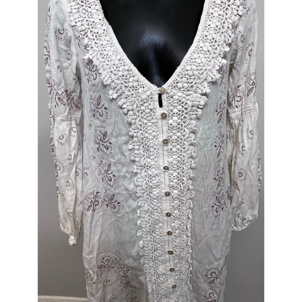 O'Neill‎ Poet Dress Women's M Crochet V-neck Button Front Boho Beach Coquette